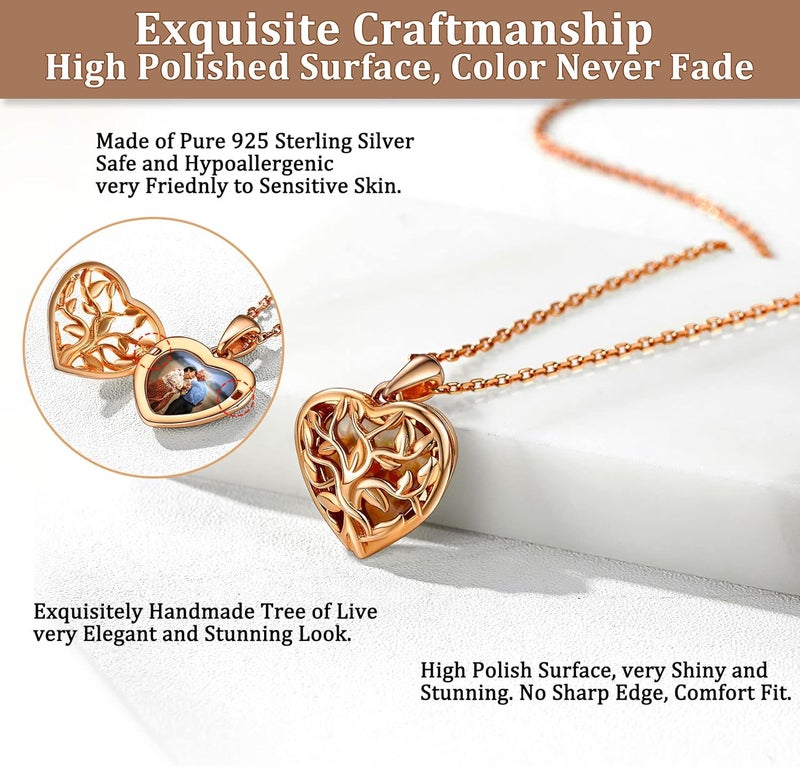 Bestyle Sterling Silver Heart Locket Necklace for Women, Dainty Cute Small Heart Locket Pendant in Gold/Rose Gold/Silver, Love Statement Jewelry Gift for Mother Wife - Image 4